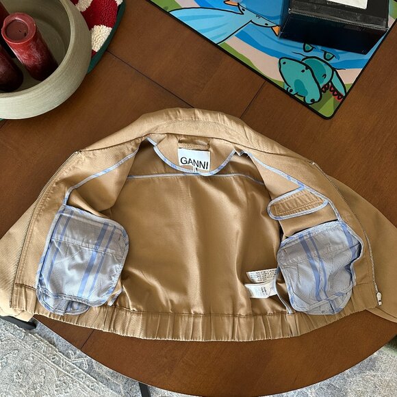 GANNI heavy twill beige wide collar jacket, size EU 32 / US XS or US 2 - Picture 6 of 7